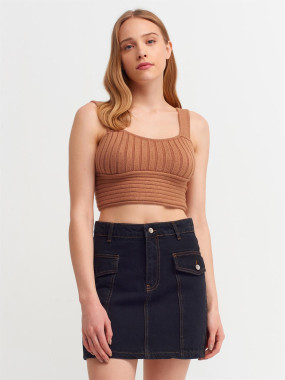 Cropped Cold Shoulder Brown T Shirt