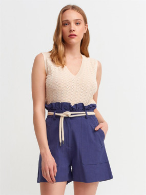 Short Blue Skirt With Sleeveless Top