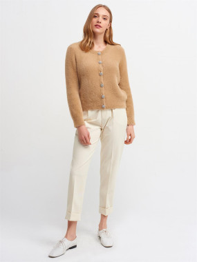 Dilvin 2732 Crew Neck Cardigan-Camel