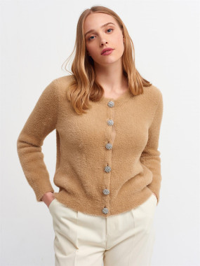 Dilvin 2732 Crew Neck Cardigan-Camel