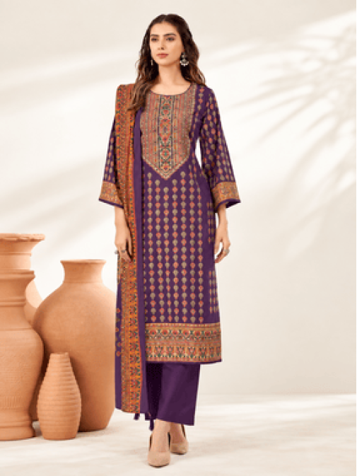 Royal Plum Printed Kurta Pant Dupatta Set