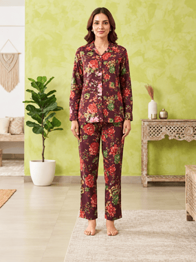 Wine Blossom Casual Co-ord Set