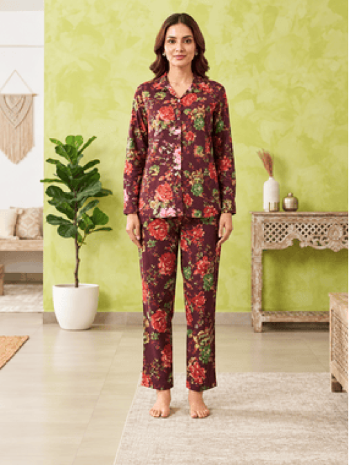 Wine Blossom Casual Co-ord Set