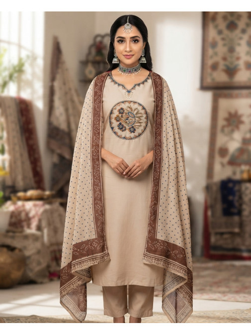 Ivory Heritage Floral Embroidered Kurta Set with Printed Dupatta