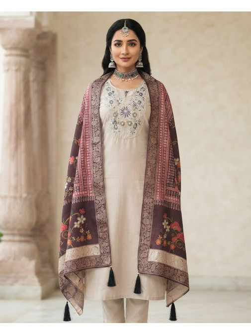 Royal Plum Floral Jacquard Dupatta Kurta Set
