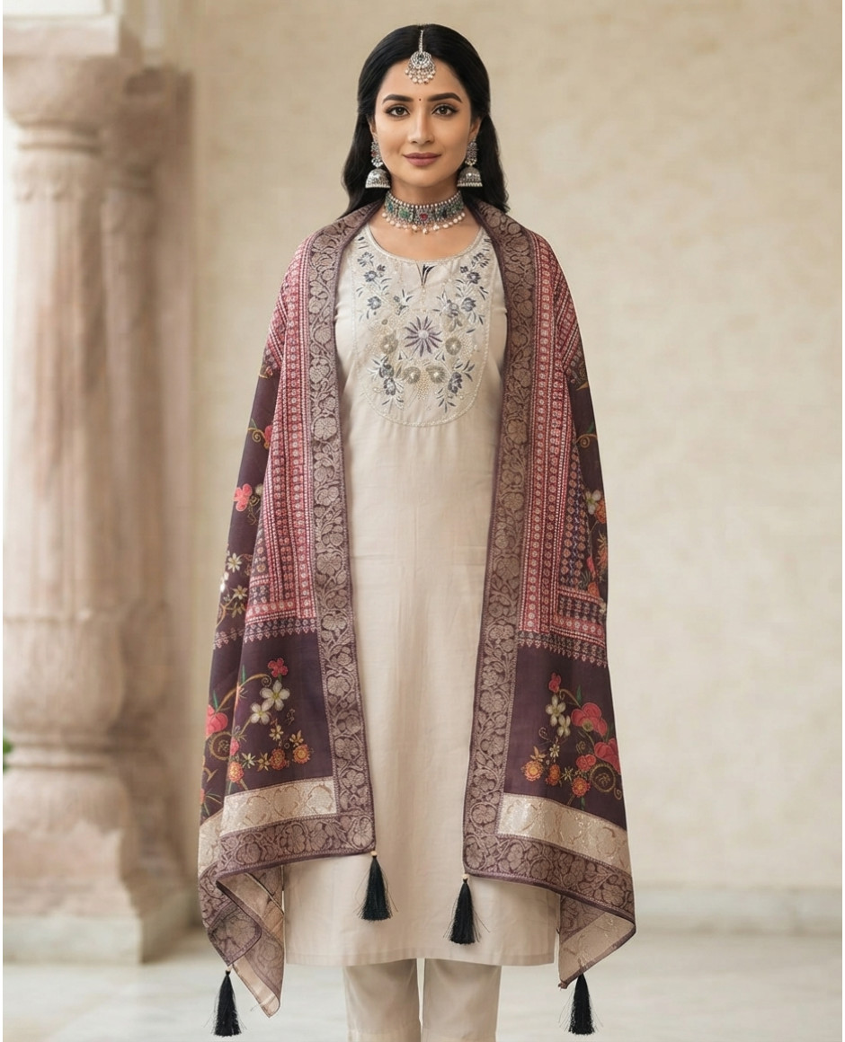 Royal Plum Floral Jacquard Dupatta Kurta Set Royal Plum Floral Jacquard Dupatta Kurta Set