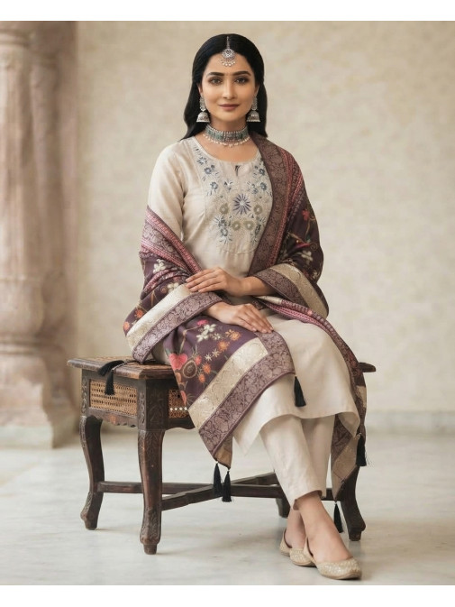 Royal Plum Floral Jacquard Dupatta Kurta Set