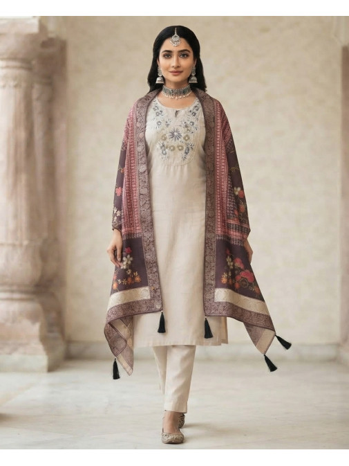 Royal Plum Floral Jacquard Dupatta Kurta Set