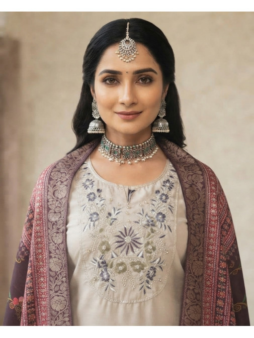 Royal Plum Floral Jacquard Dupatta Kurta Set