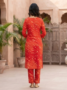 Red Leheriya Print Kurta Set