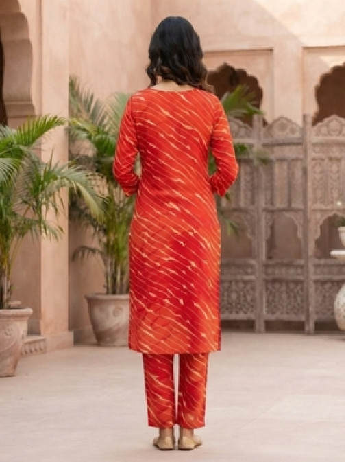 Red Leheriya Print Kurta Set