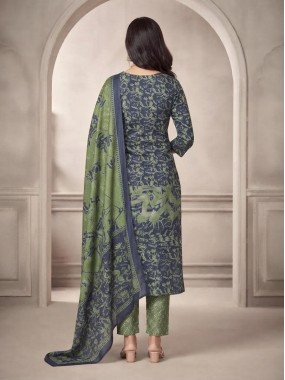 Royal Garden Olive Green Printed Suit Set