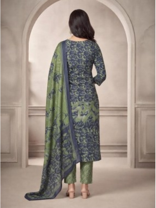 Royal Garden Olive Green Printed Suit Set