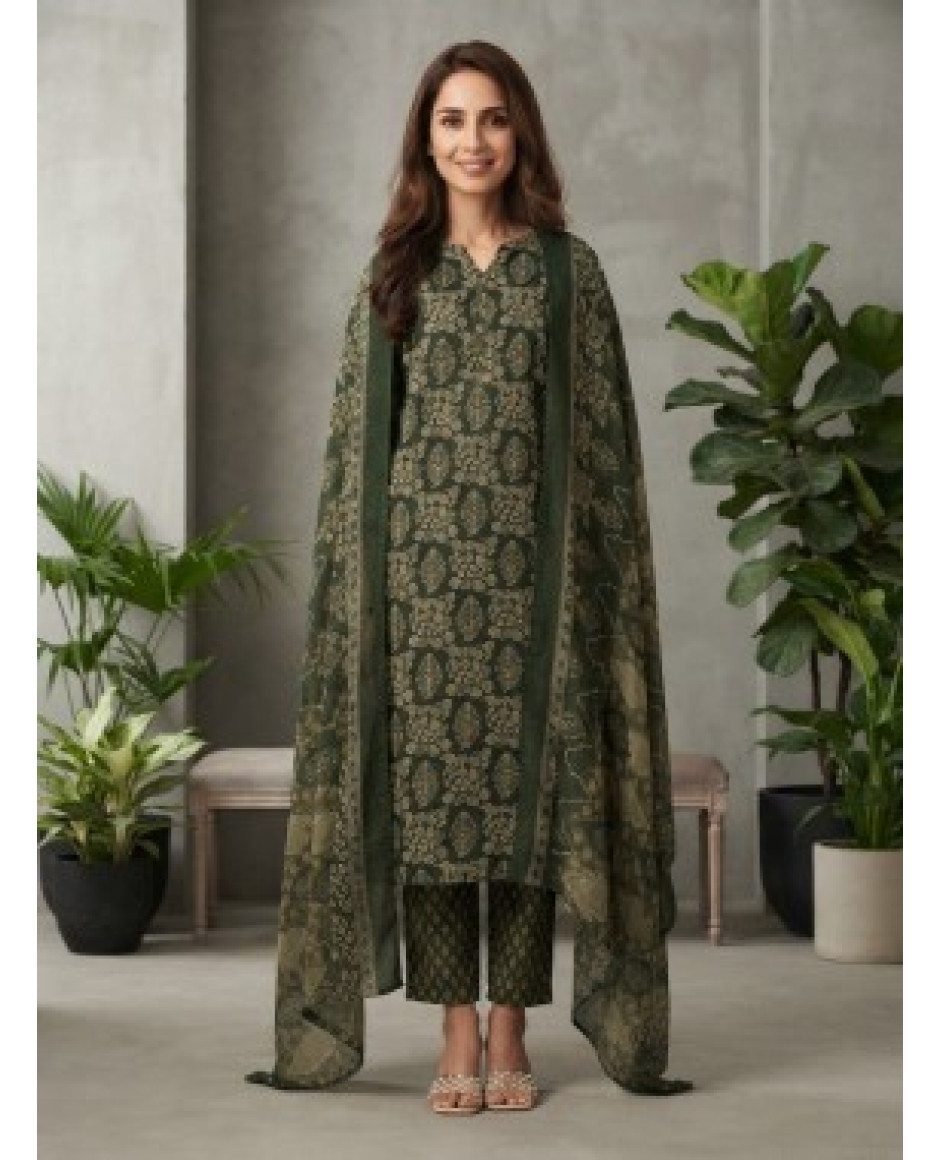 Heritage Olive Green Cotton Kurta Pant Set