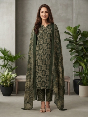 Olive Green Ethnic Elegance Suit Set