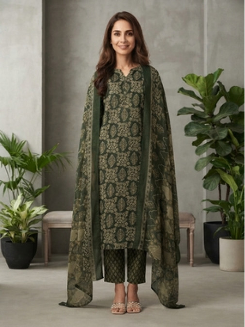 Olive Green Ethnic Elegance Suit Set