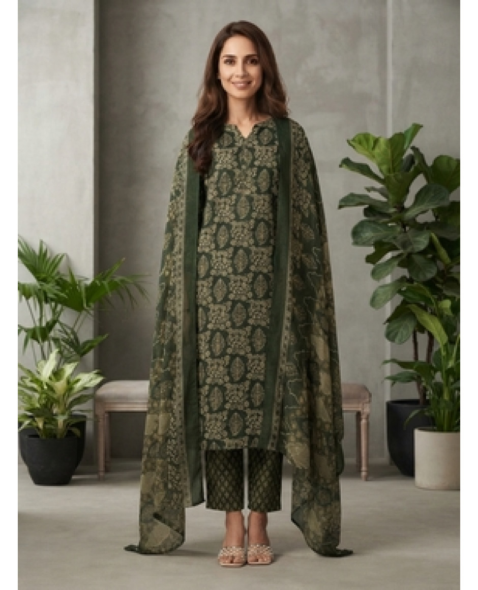 Olive Green Ethnic Elegance Suit Set