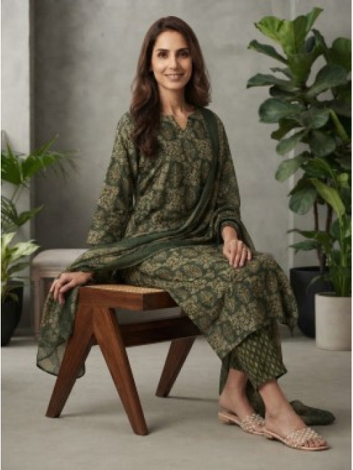 Olive Green Ethnic Elegance Suit Set
