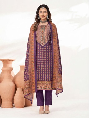 Royal Plum Printed Kurta Pant Dupatta Set