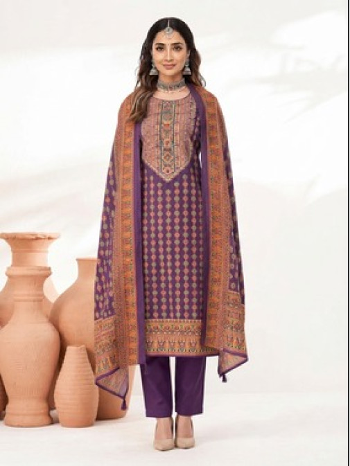 Royal Plum Printed Kurta Pant Dupatta Set