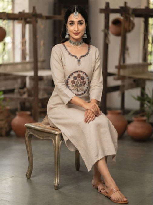 Ivory Heritage Floral Embroidered Kurta Set with Printed Dupatta Ivory Heritage Floral Embroidered Kurta Set with Printed Dupatta