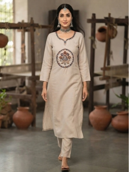 Ivory Heritage Floral Embroidered Kurta Set with Printed Dupatta Ivory Heritage Floral Embroidered Kurta Set with Printed Dupatta