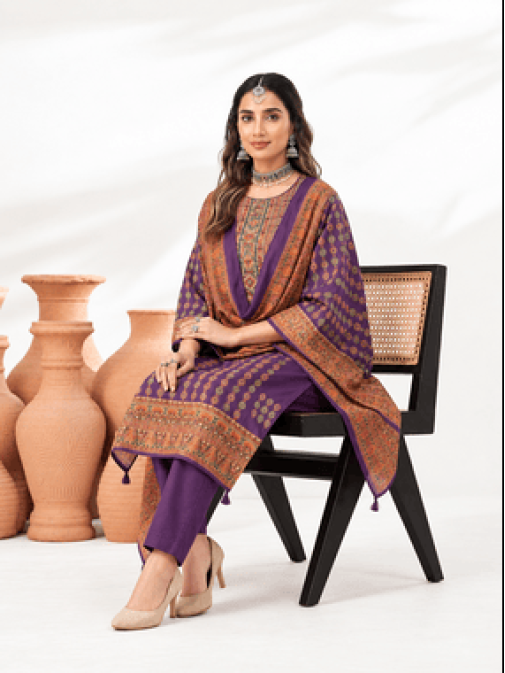 Royal Plum Printed Kurta Pant Dupatta Set
